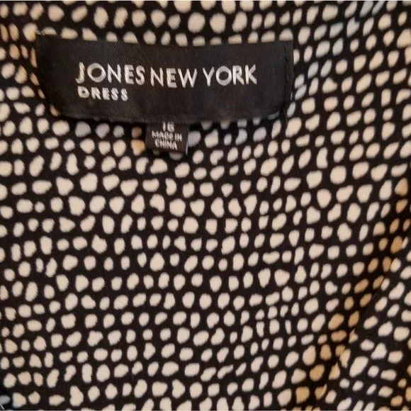 Jones New York Vintage Brown White Dot Print V Neck Cap Sleeve Midi Dress Sz 16 - Picture 3 of 4
